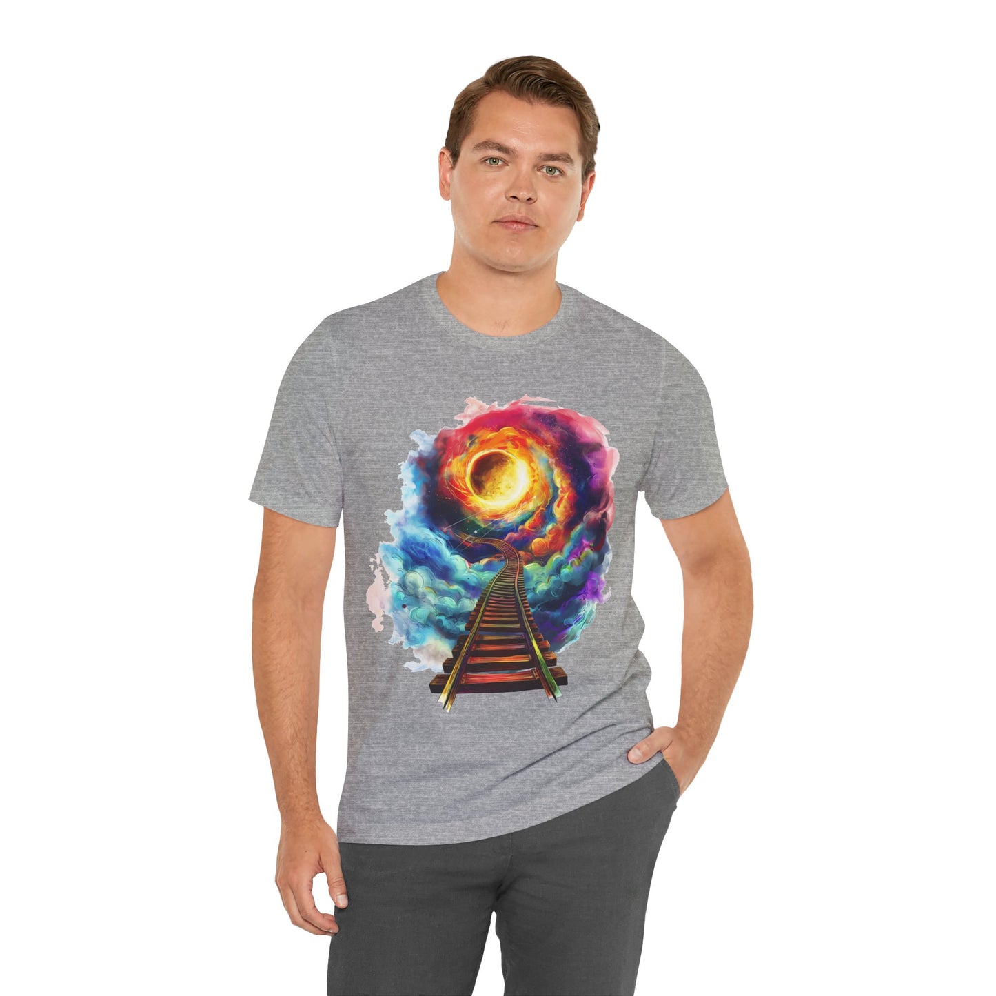 Unisex T-Shirt with 3D Watercolor Universe and an Abstract Representation with a Sun