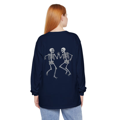 Halloween Tee - Unisex Garment-dyed Long Sleeve T-Shirt with Dancing skeletons