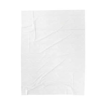 White Velveteen Plush Blanket with beautiful pink rose surrounded by swirling leaves
