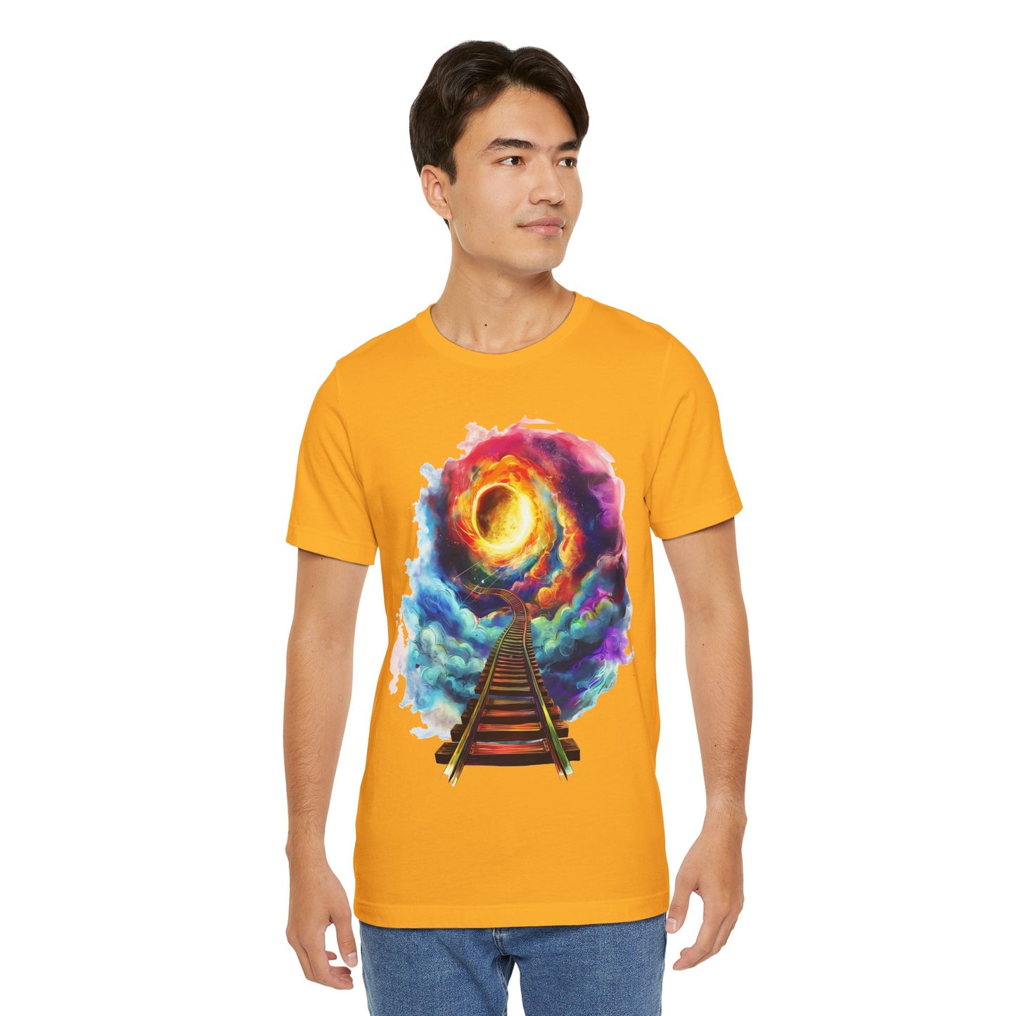 Unisex T-Shirt with 3D Watercolor Universe and an Abstract Representation with a Sun