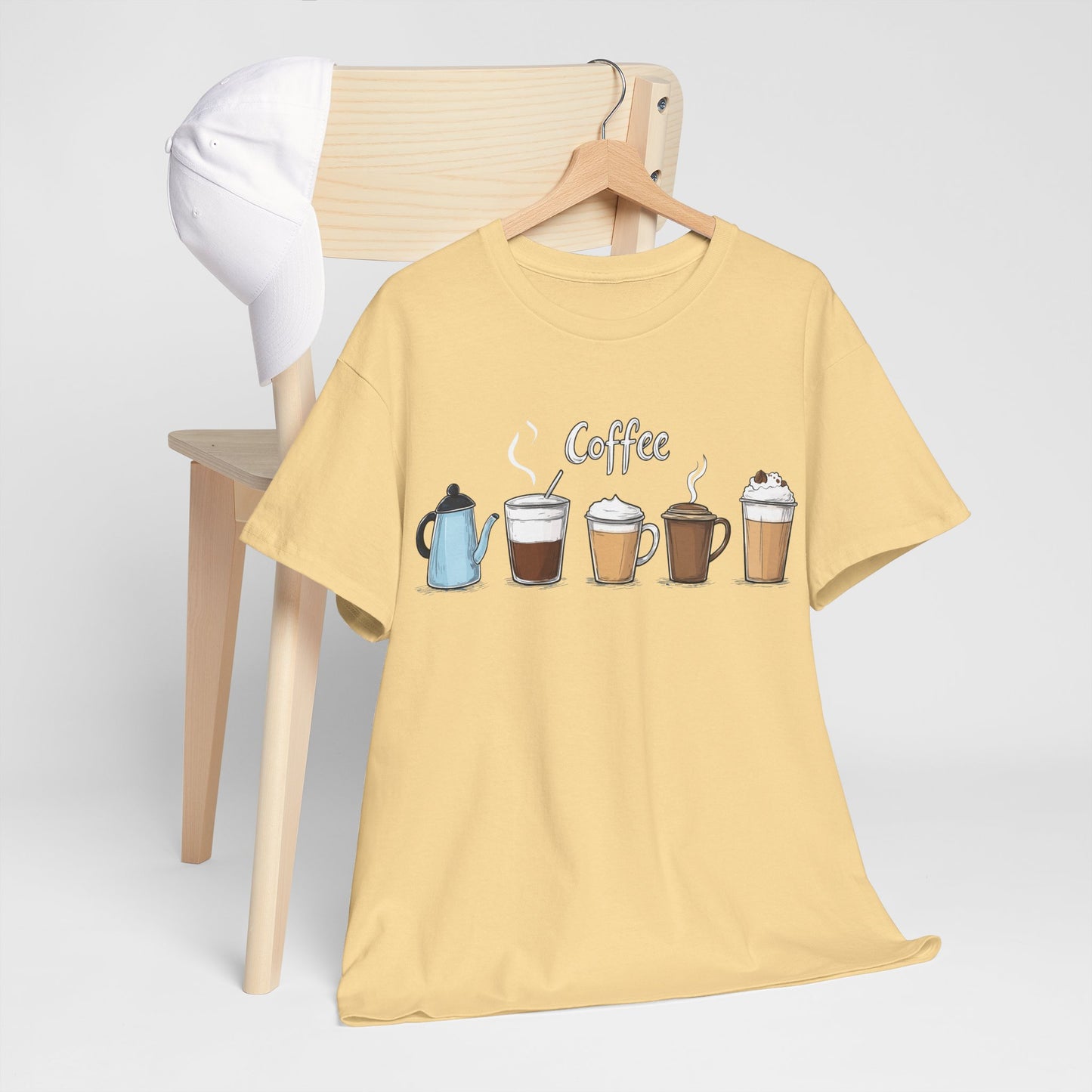Coffee Cup Pattern Unisex Heavy Cotton Tee - Brewed Patterns Unisex Heavy Cotton Tee