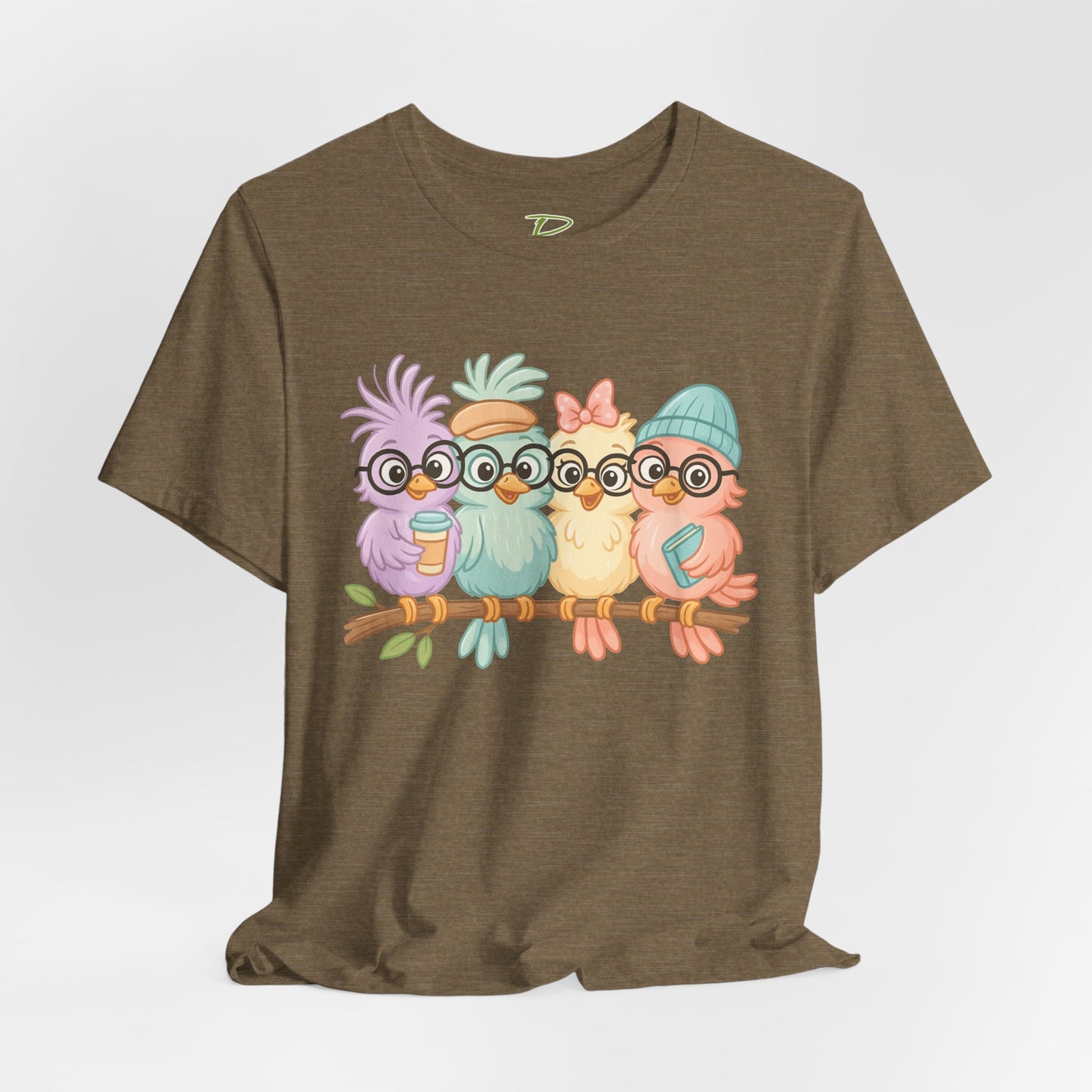 Cute Bird Friends Short Sleeve T-shirt - Perfect Gift for Animal Lovers - Lightweight Fabric Tee