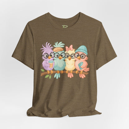 Cute Bird Friends Short Sleeve T-shirt - Perfect Gift for Animal Lovers - Lightweight Fabric Tee