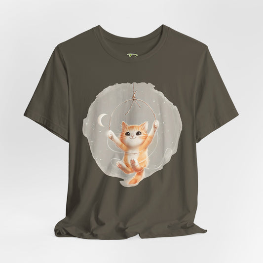Cute Smiling Cat Cartoon T-shirt - Lightweight Fabric Tee