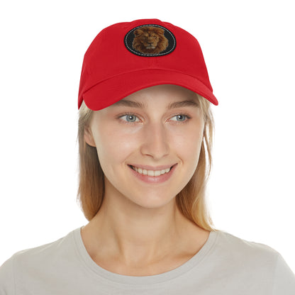 Lion Design Dad Hat with Leather Patch – Stylish Casual Hat for Animal Lovers