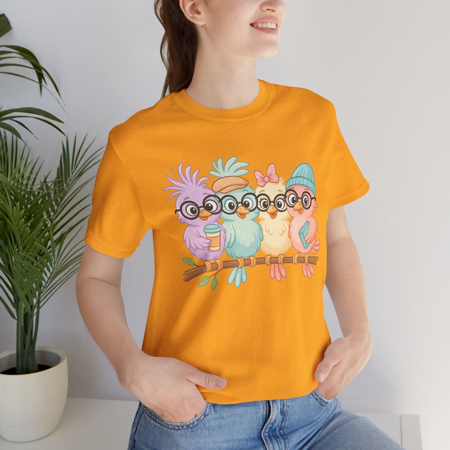 Cute Bird Friends Short Sleeve T-shirt - Perfect Gift for Animal Lovers - Lightweight Fabric Tee