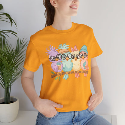 Cute Bird Friends Short Sleeve T-shirt - Perfect Gift for Animal Lovers - Lightweight Fabric Tee