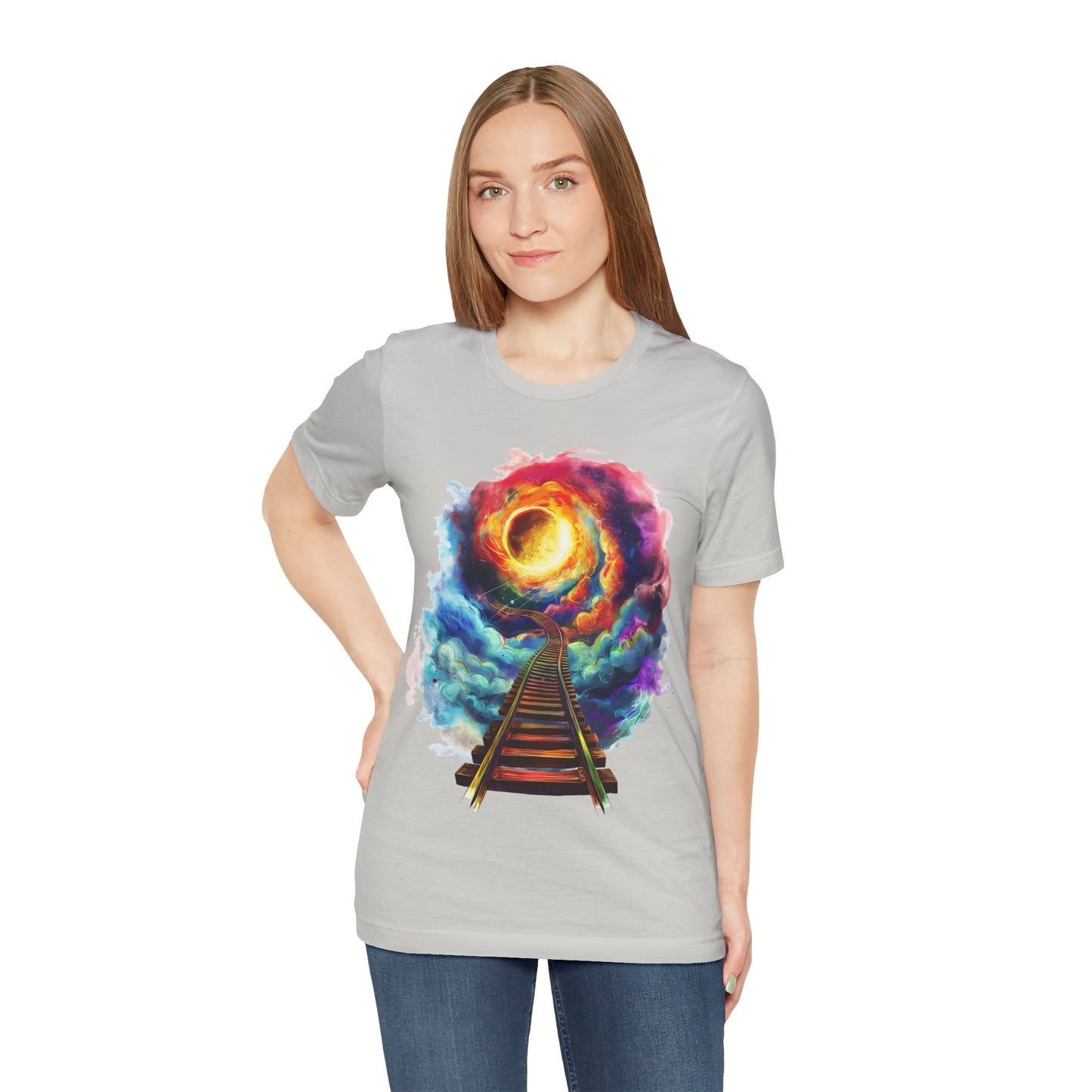 Unisex T-Shirt with 3D Watercolor Universe and an Abstract Representation with a Sun