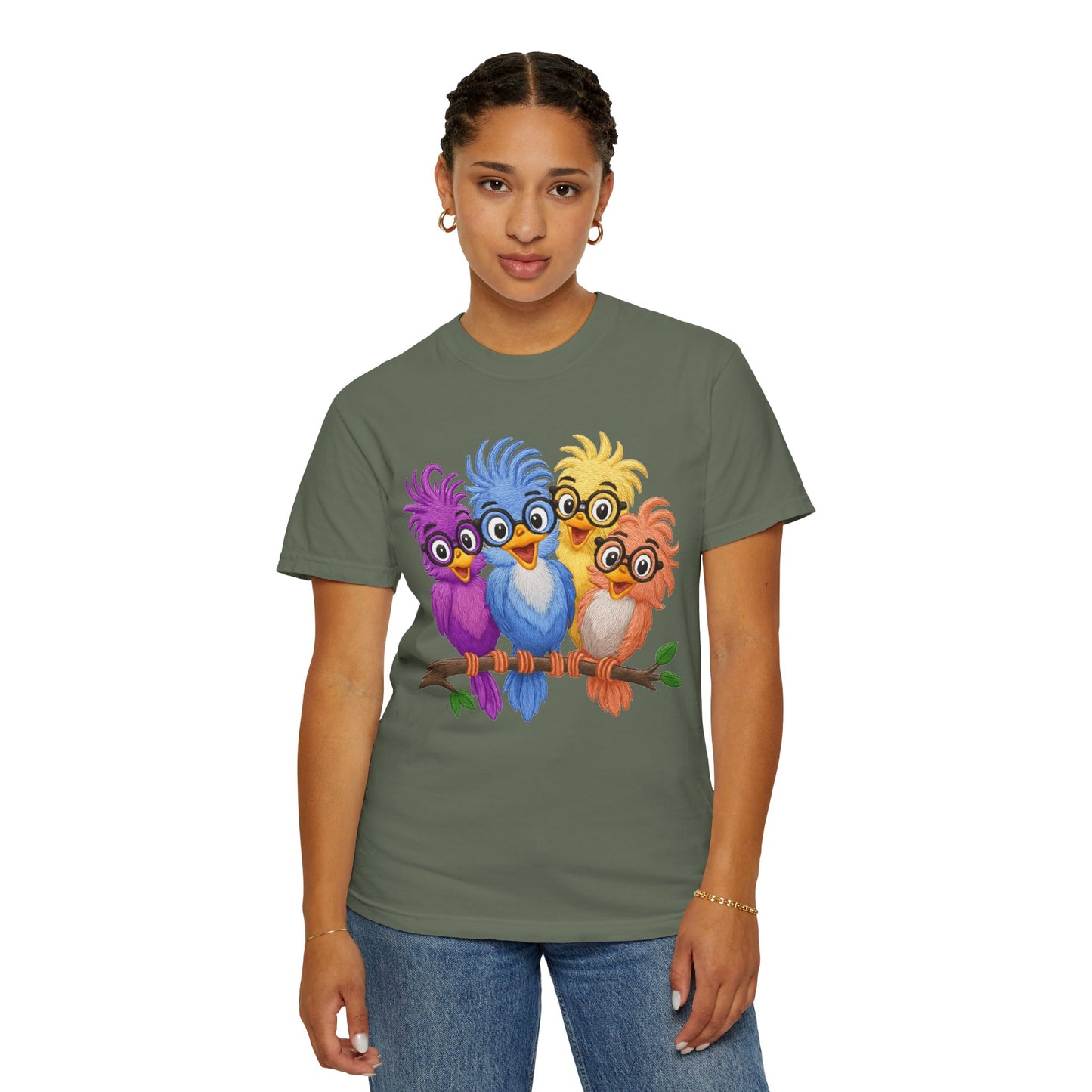 Colorful Bird Friends Women's T-Shirt - Fun & Playful Graphic Tee