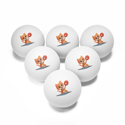 Ping Pong Balls, 6 pcs - Cute Cat Playing Ping Pong Design Balls