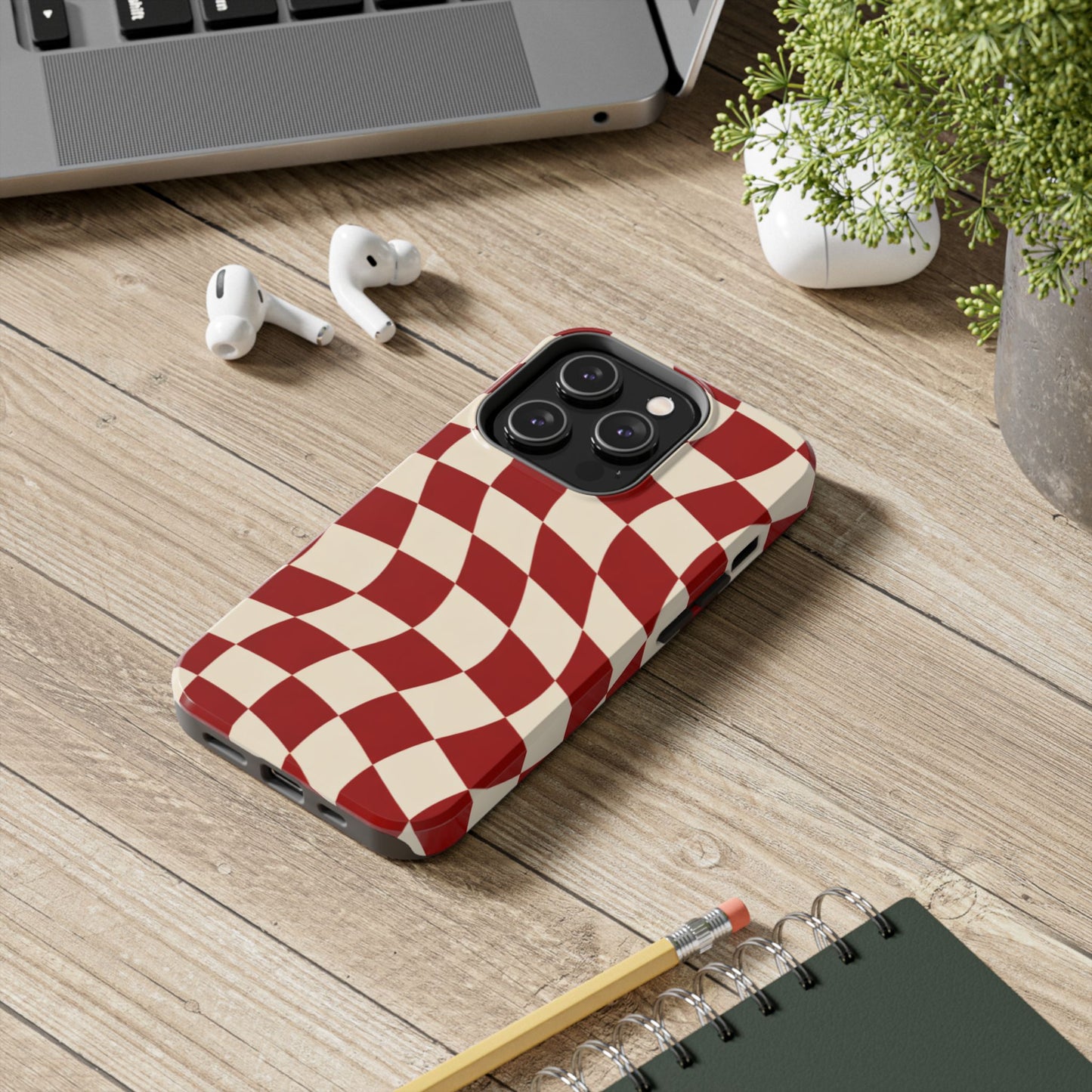 Red Wavy Checker Phone Case