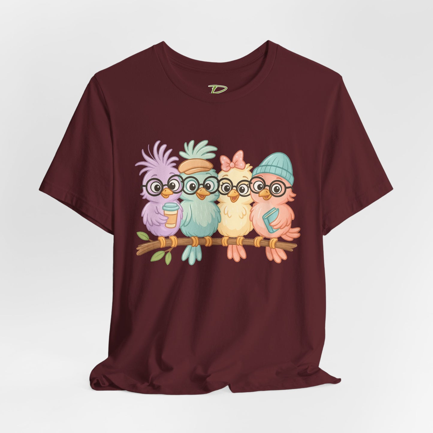 Cute Bird Friends Short Sleeve T-shirt - Perfect Gift for Animal Lovers - Lightweight Fabric Tee