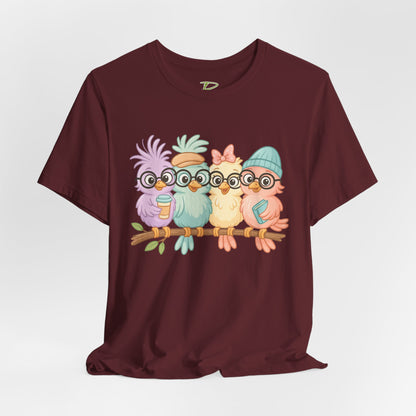 Cute Bird Friends Short Sleeve T-shirt - Perfect Gift for Animal Lovers - Lightweight Fabric Tee
