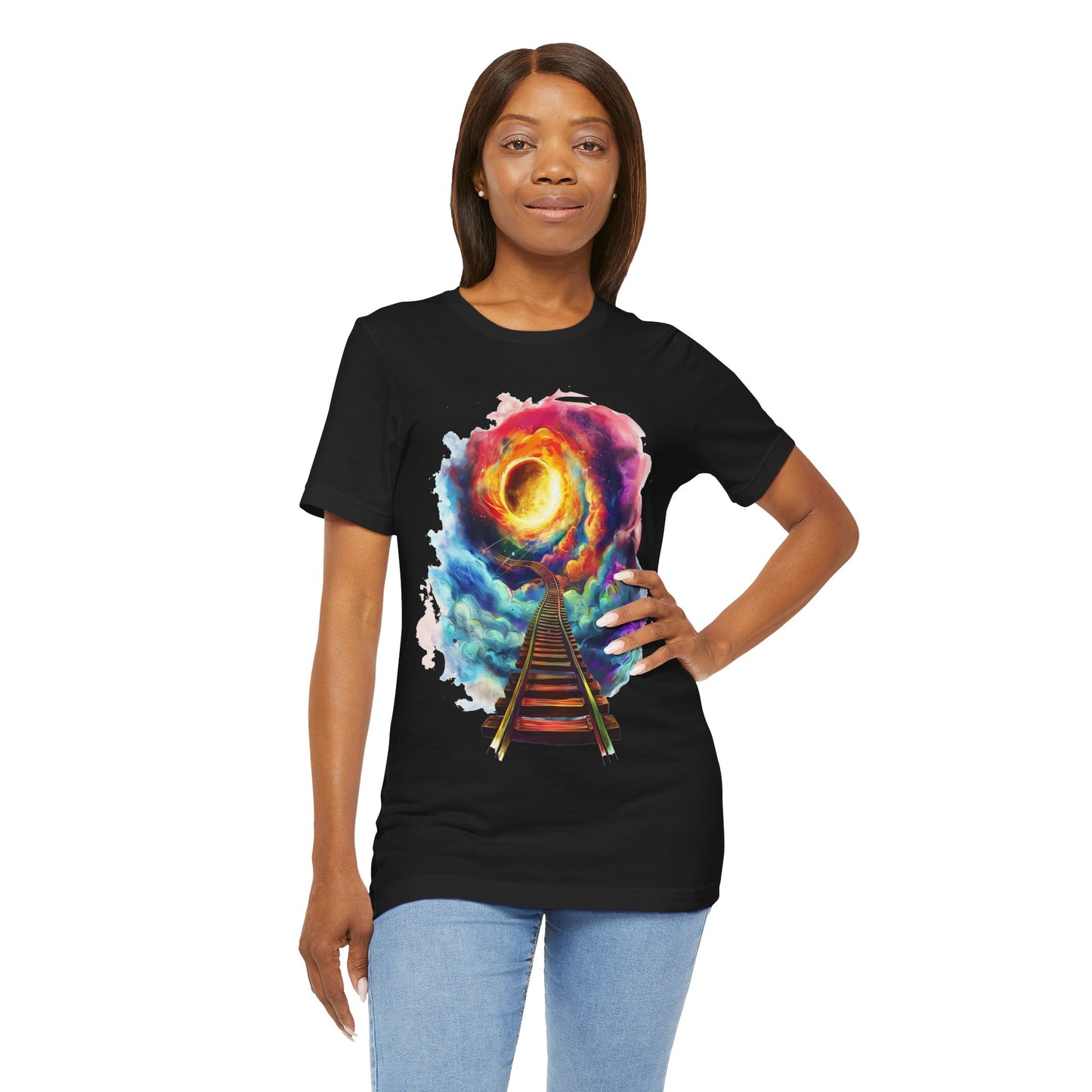 Unisex T-Shirt with 3D Watercolor Universe and an Abstract Representation with a Sun