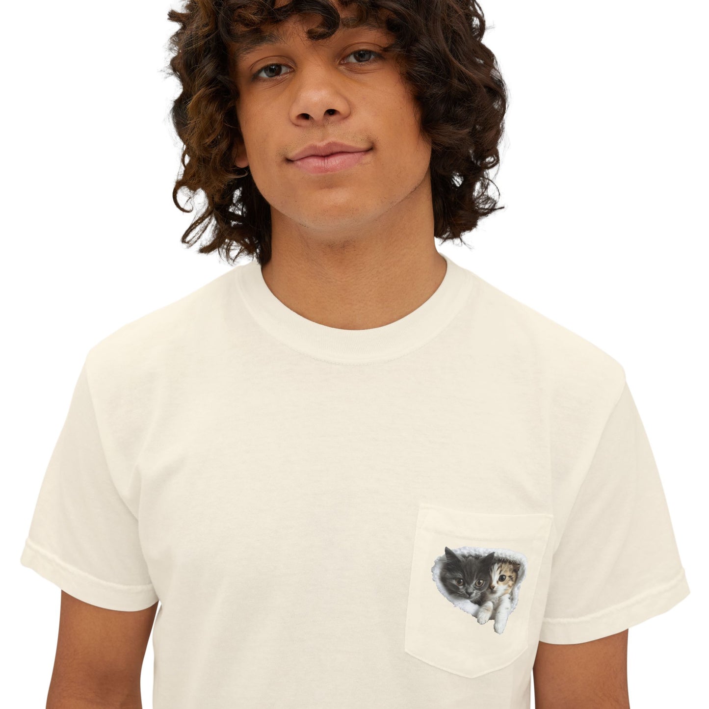 Garment-Dyed Pocket T-Shirt with Adorable Cat Design, Casual Wear, Gift for Cat Lovers, Summer Fashion, Everyday Essentials