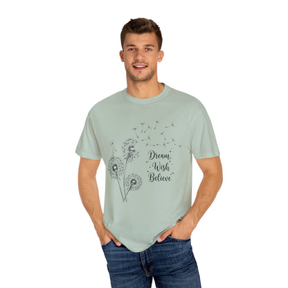 Inspirational Dandelion T-Shirt - Dream, Wish, Believe - Gift Tee