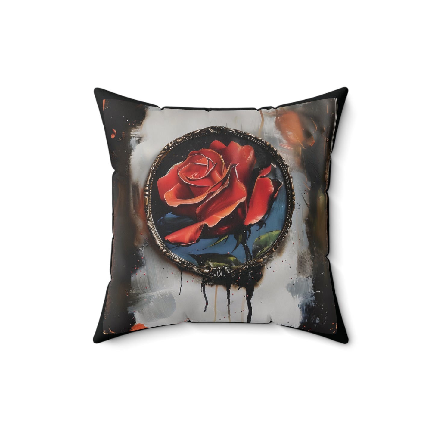 Romantic rose print throw pillow with a black background. This decorative square cushion adds a dramatic floral touch to sofas, armchairs, or beds. A versatile accent pillow perfect for gothic home décor, cottage core vibes, or modern boho interiors.