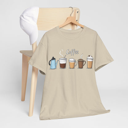 Coffee Cup Pattern Unisex Heavy Cotton Tee - Brewed Patterns Unisex Heavy Cotton Tee