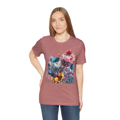 Floral Watercolor T-shirt for Women - Vibrant Artistic Tee - Lightweight Fabric Tee