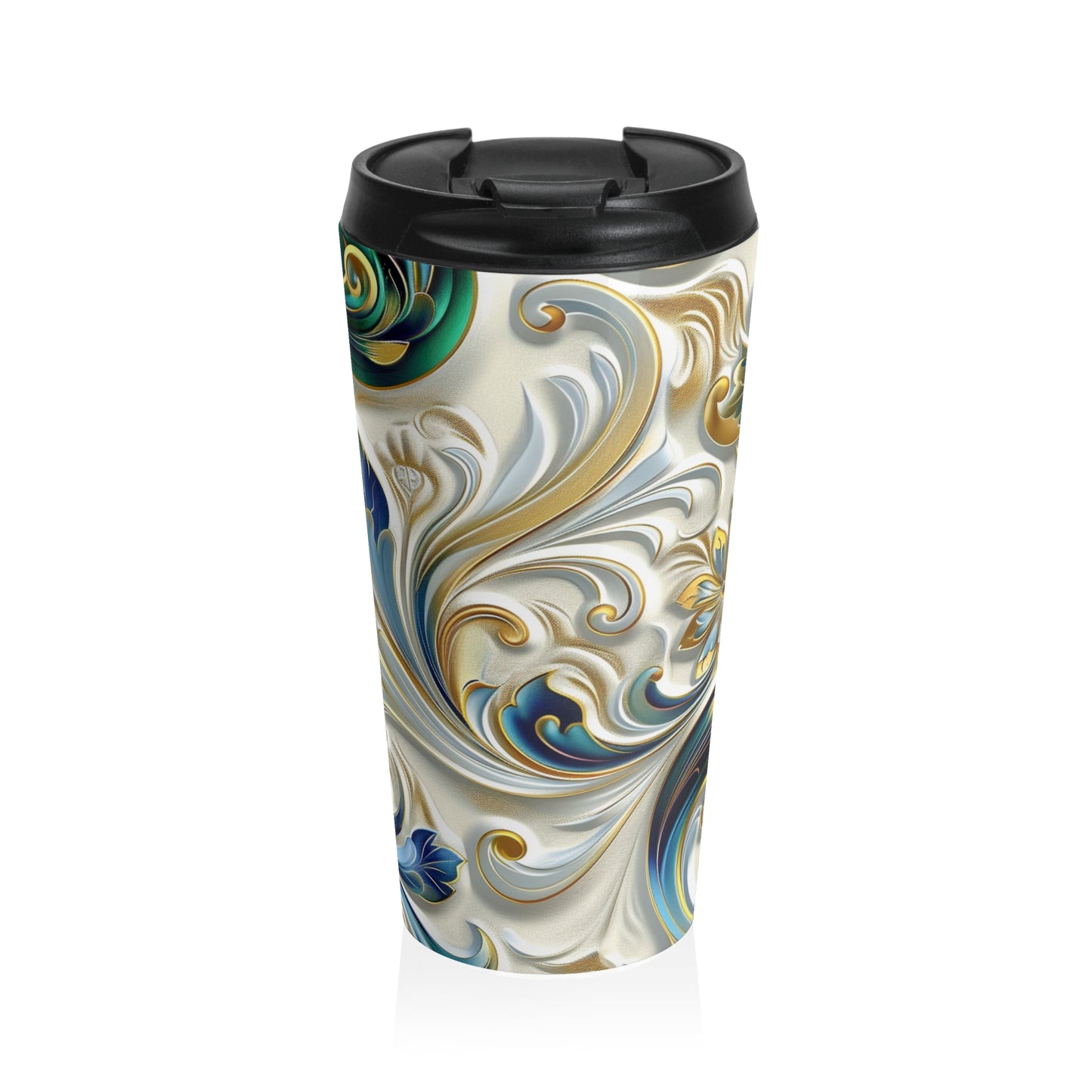 Stainless Steel Travel Mug - Coffee Thermos - Swirls & Floral Patterns 15oz Travel Mug