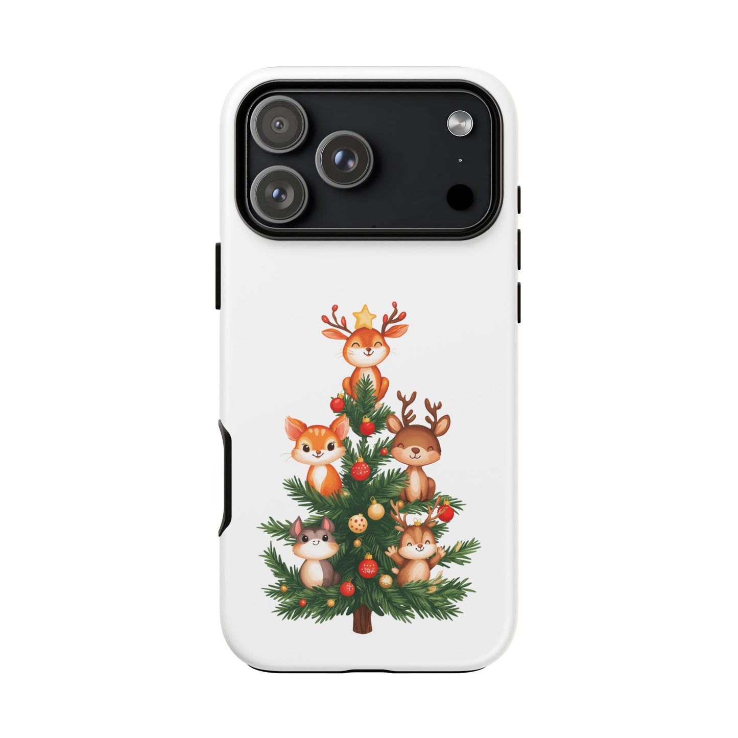 Festive Phone Case - iPhone, Samsung, and Google case - Cute Forest Animals on a Christmas Tree Case