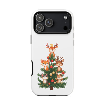 Festive Phone Case - iPhone, Samsung, and Google case - Cute Forest Animals on a Christmas Tree Case