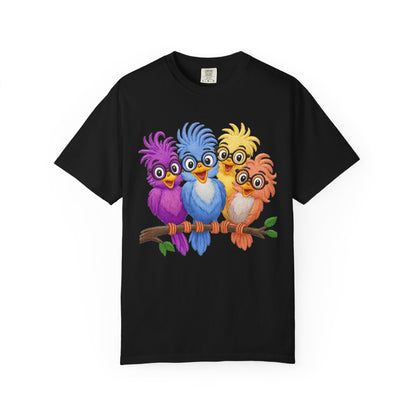 Colorful Bird Friends Women's T-Shirt - Fun & Playful Graphic Tee