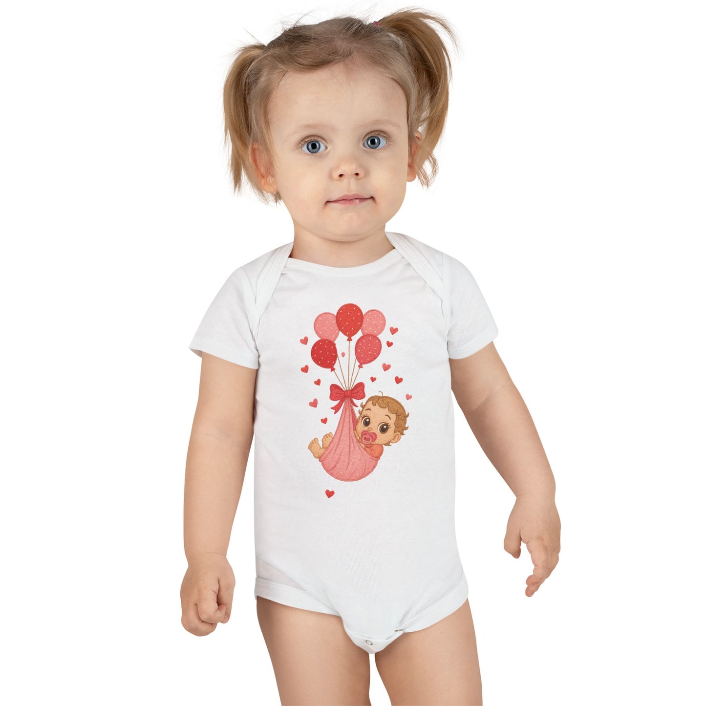 Air Delivery Organic Baby Onesie - One Cute Baby with Balloons Design Bodysuit for Girl