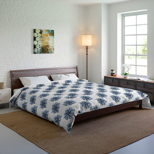 White Cozy Comforter Blanket with Striped Floral Design