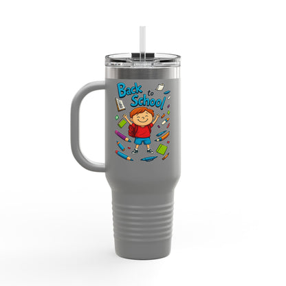 Back to School Insulated Travel Mug, 40oz - Colorful Design for Kids