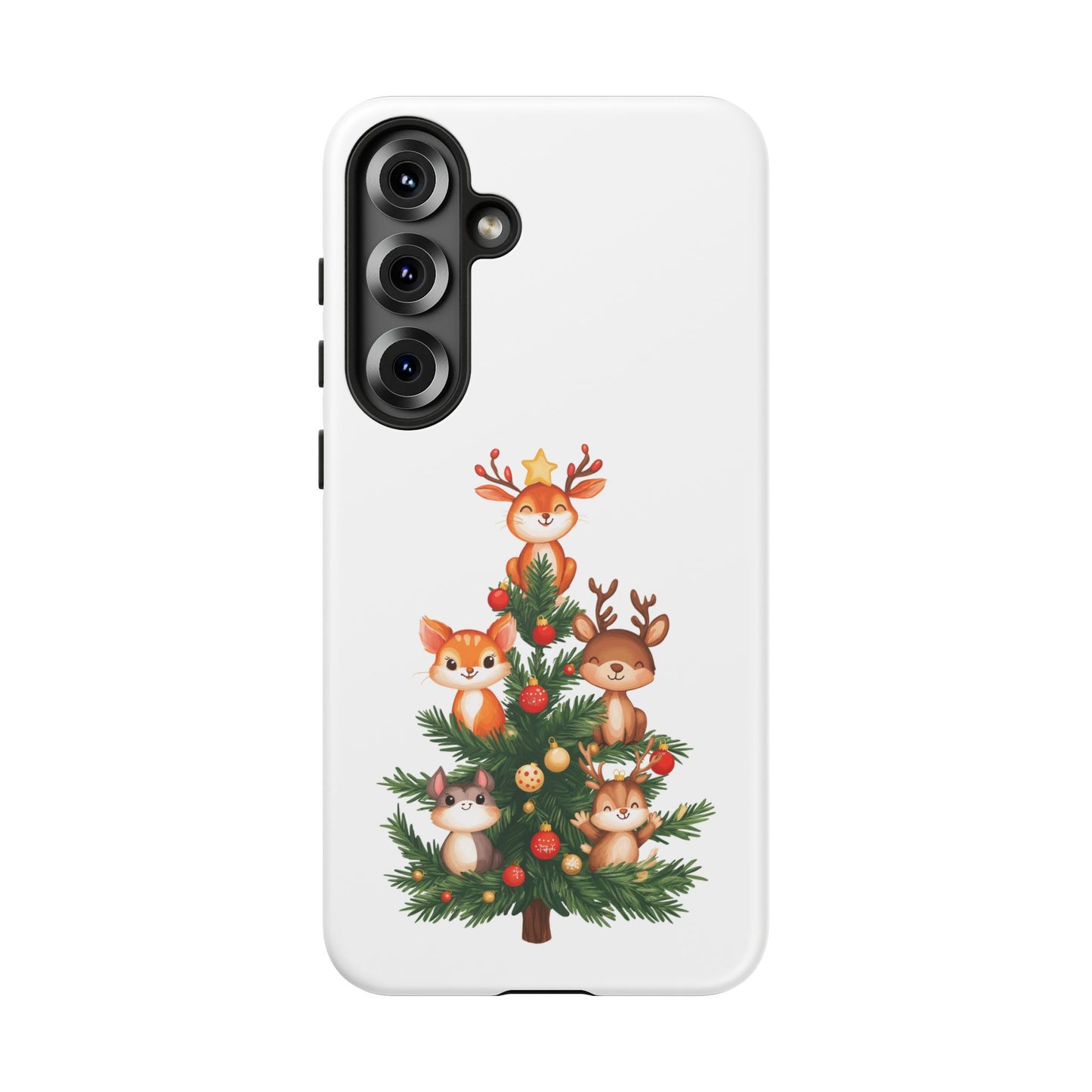 Festive Phone Case - iPhone, Samsung, and Google case - Cute Forest Animals on a Christmas Tree Case