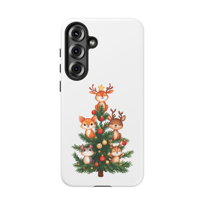 Festive Phone Case - iPhone, Samsung, and Google case - Cute Forest Animals on a Christmas Tree Case