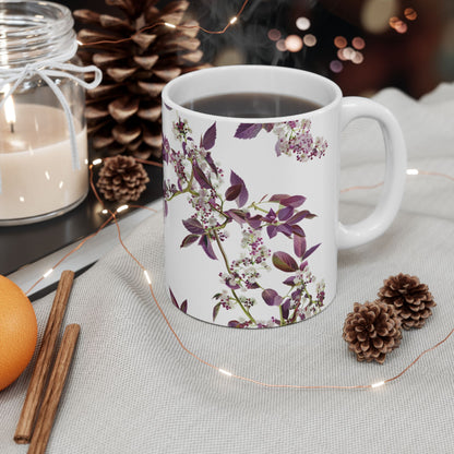 Ceramic Mug with purple small and dense flowers, (11oz, 15oz)