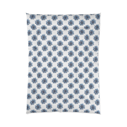 White Cozy Comforter Blanket with Striped Floral Design