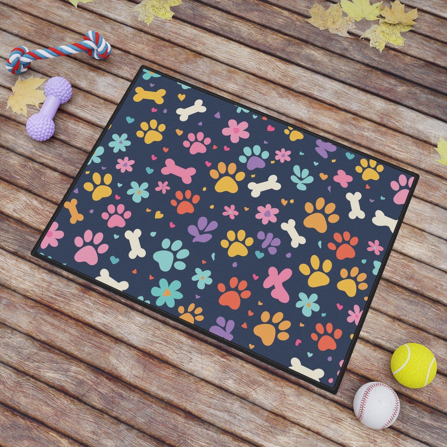 Pet Mat (18" x 24") - Vibrant and Fun Design with Dog Bones and Paw Prints Food Mat