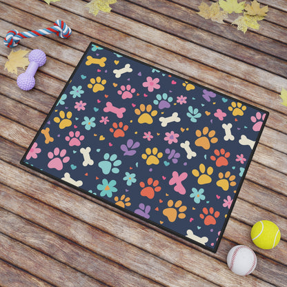 Pet Mat (18" x 24") - Vibrant and Fun Design with Dog Bones and Paw Prints Food Mat