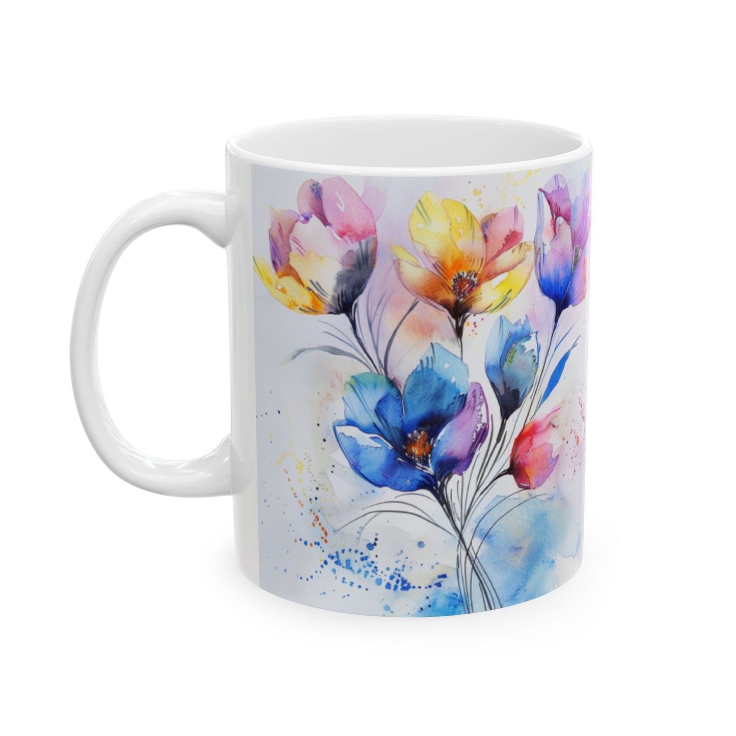 Ceramic Mug, Watercolor Artistic Florals, (11oz, 15oz)