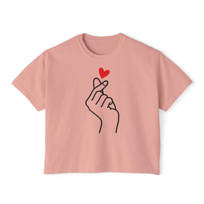 Women's Boxy Tee with Heart Design, Cute Casual T-Shirt, Gifts for Her, Love Themed Apparel, Easy Summer Style, Trendy Everyday Wear