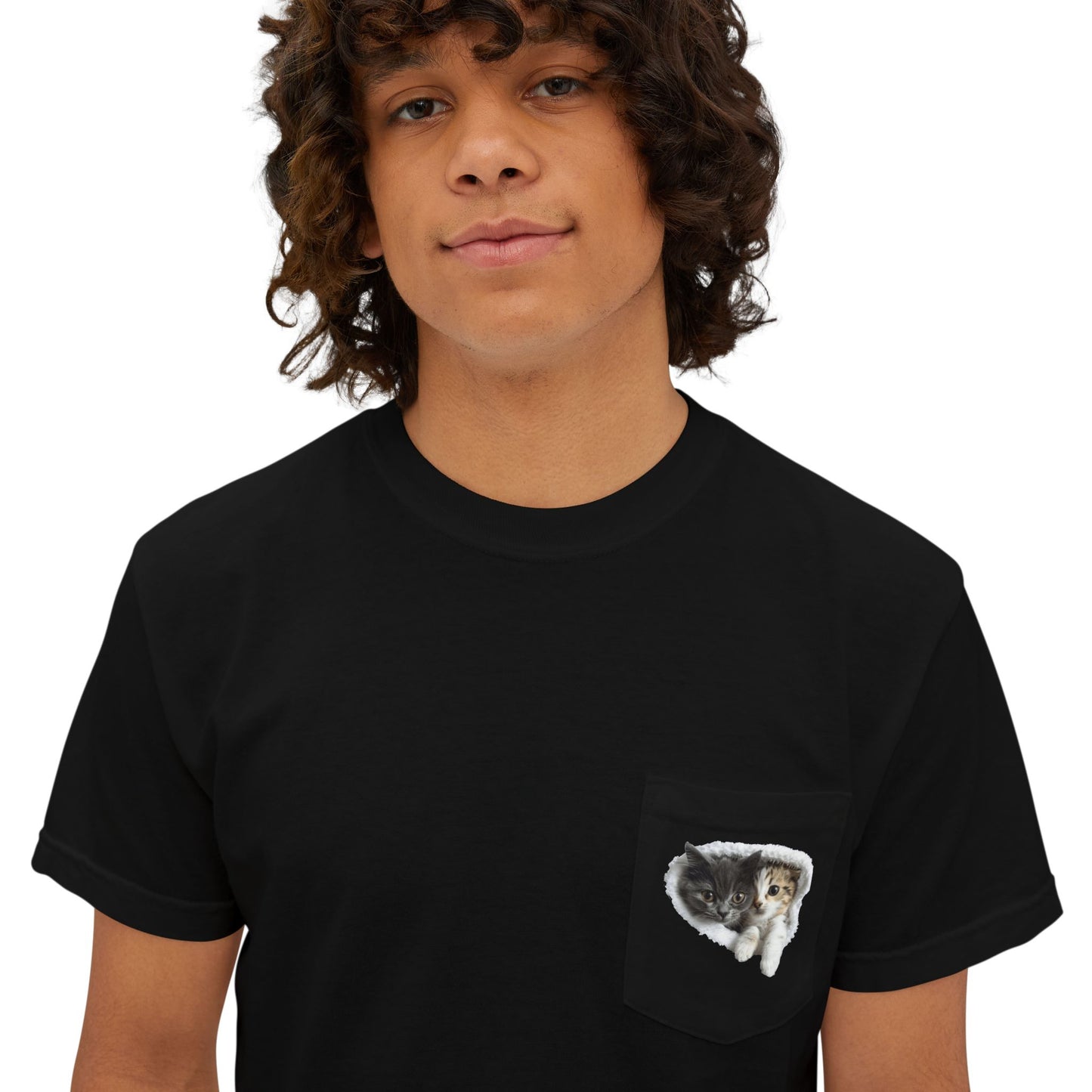 Garment-Dyed Pocket T-Shirt with Adorable Cat Design, Casual Wear, Gift for Cat Lovers, Summer Fashion, Everyday Essentials
