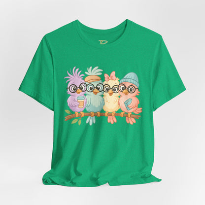 Cute Bird Friends Short Sleeve T-shirt - Perfect Gift for Animal Lovers - Lightweight Fabric Tee