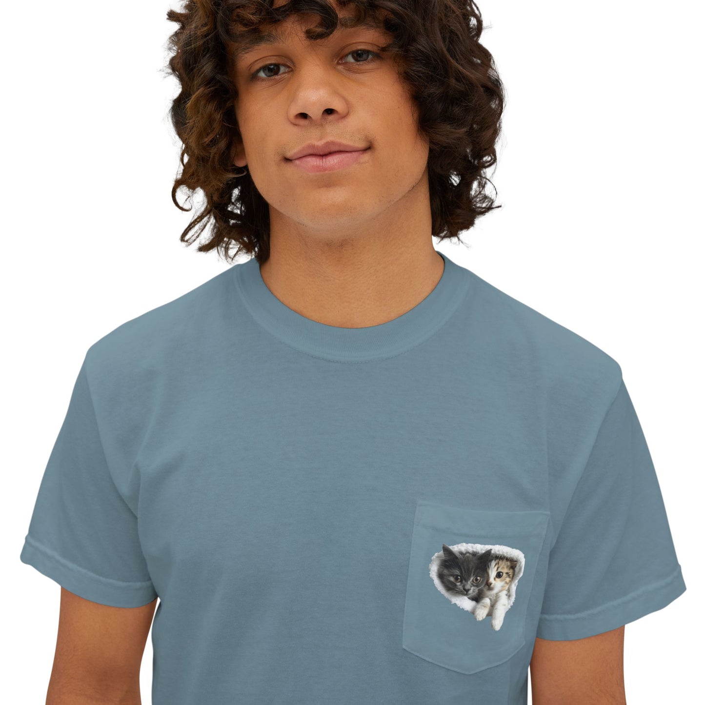 Garment-Dyed Pocket T-Shirt with Adorable Cat Design, Casual Wear, Gift for Cat Lovers, Summer Fashion, Everyday Essentials