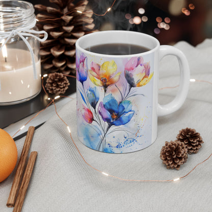 Ceramic Mug, Watercolor Artistic Florals, (11oz, 15oz)