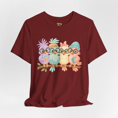 Cute Bird Friends Short Sleeve T-shirt - Perfect Gift for Animal Lovers - Lightweight Fabric Tee