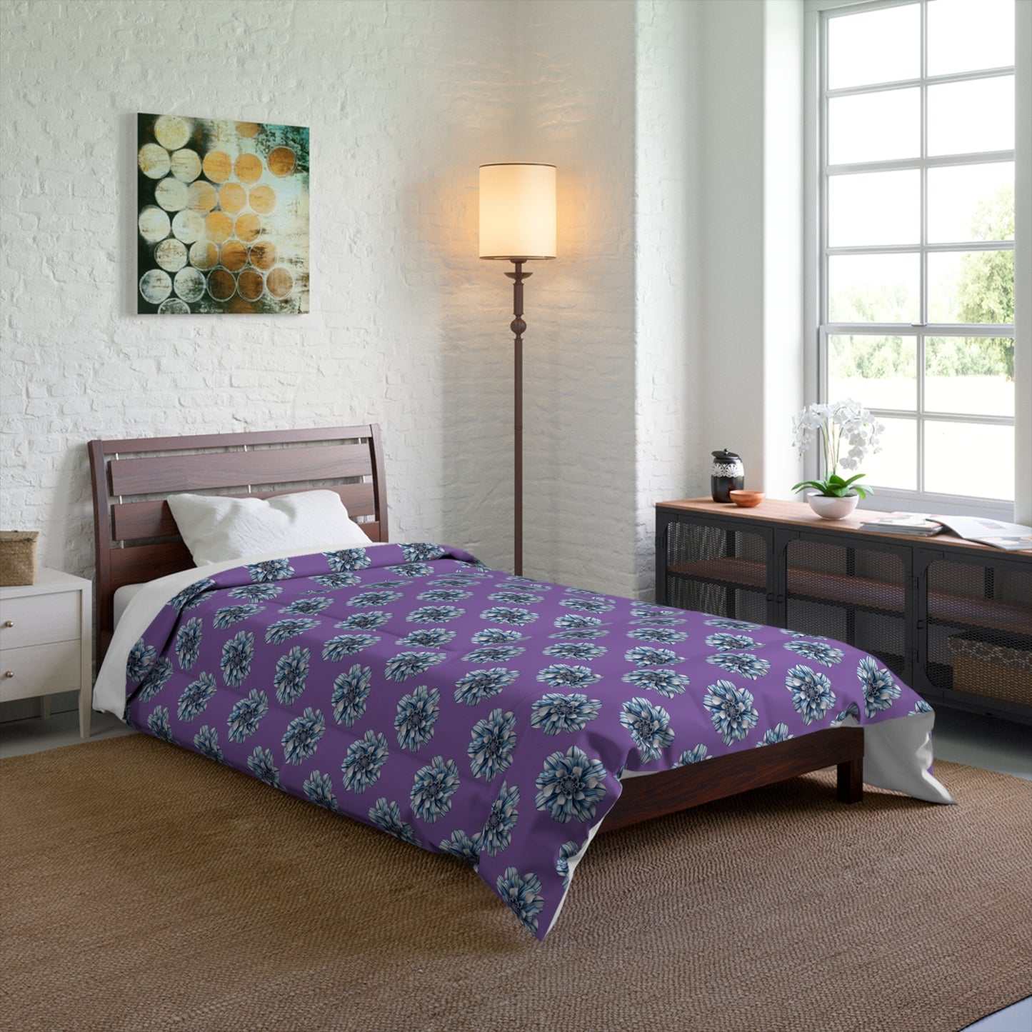 Light Purple Cozy Throw Blanket with Striped Floral Design