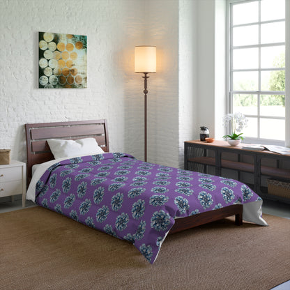 Light Purple Cozy Throw Blanket with Striped Floral Design