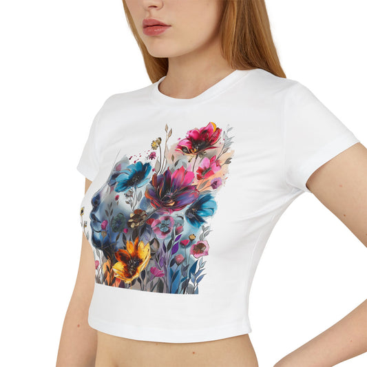Floral Dreamscape Women Baby Tee - Artistic Short-Sleeve Top for Nature Lovers