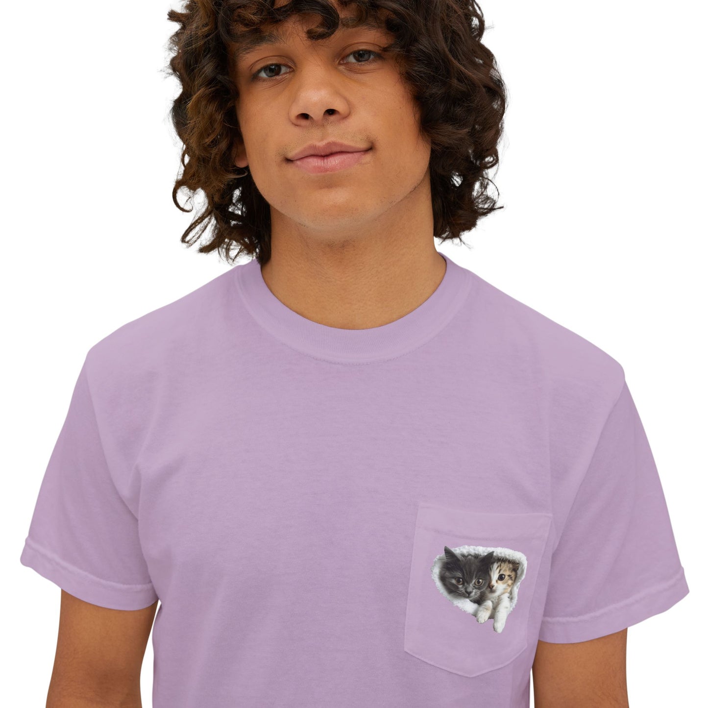 Garment-Dyed Pocket T-Shirt with Adorable Cat Design, Casual Wear, Gift for Cat Lovers, Summer Fashion, Everyday Essentials