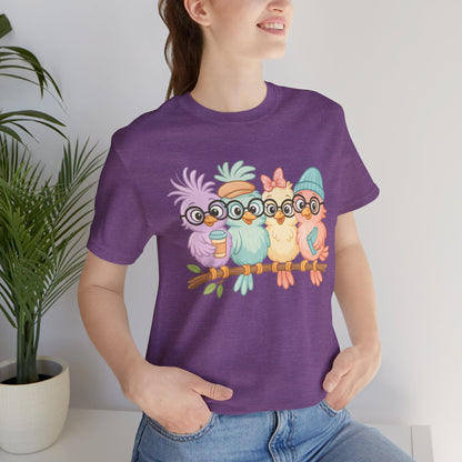 Cute Bird Friends Short Sleeve T-shirt - Perfect Gift for Animal Lovers - Lightweight Fabric Tee