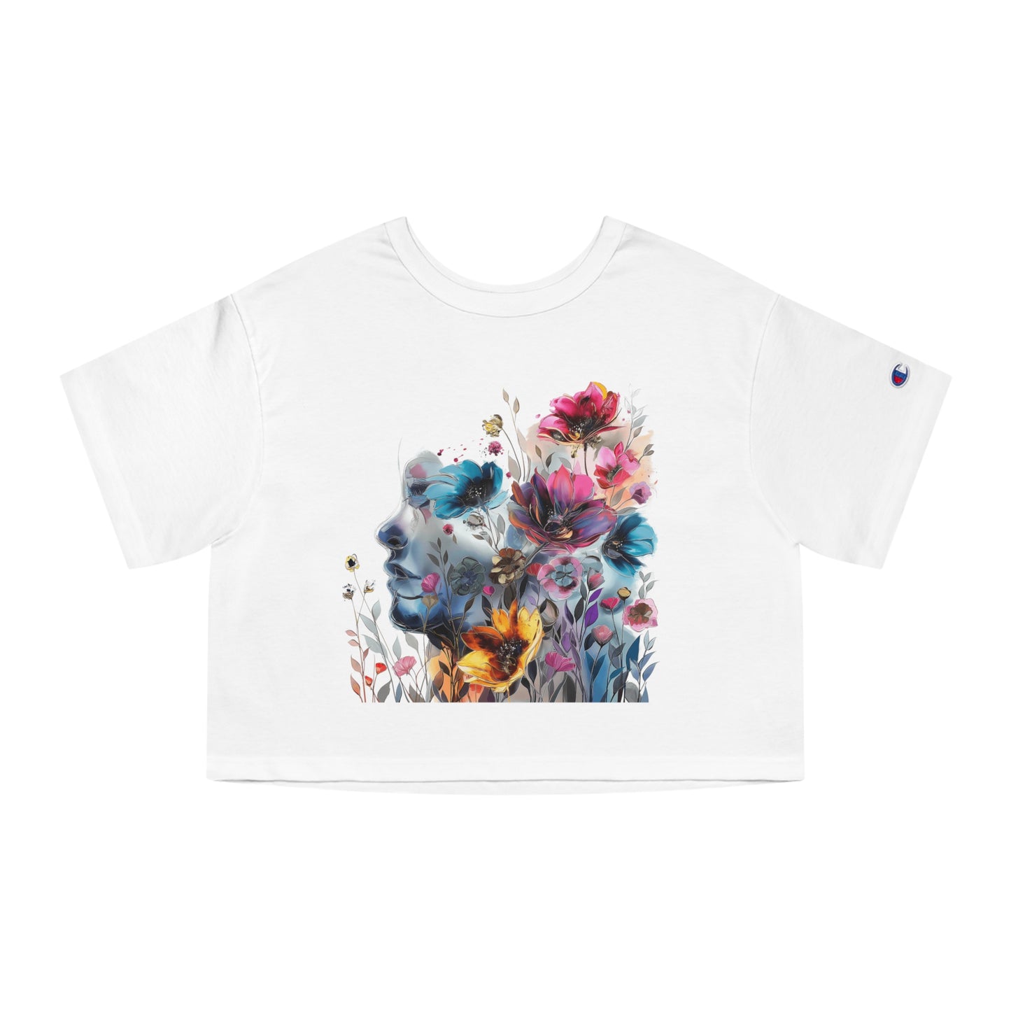 Champion Women's Heritage Cropped Floral Watercolor Design T-Shirt - Tee for Women