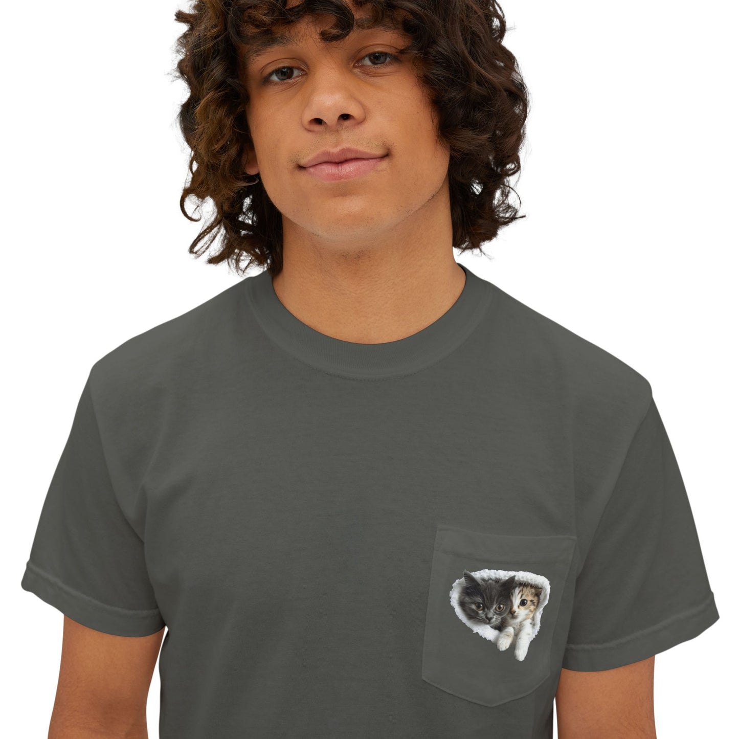 Garment-Dyed Pocket T-Shirt with Adorable Cat Design, Casual Wear, Gift for Cat Lovers, Summer Fashion, Everyday Essentials